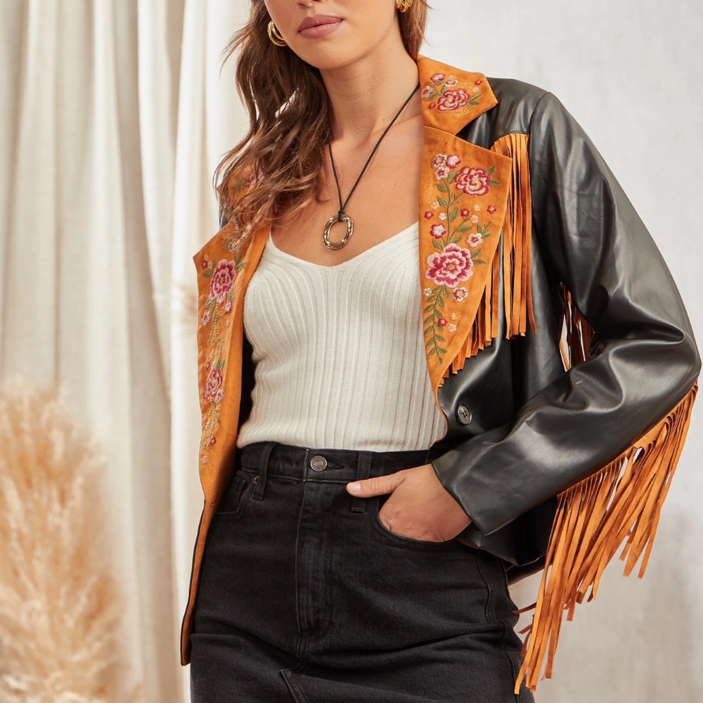 NWT Western Faux Leather Fringe Jacket